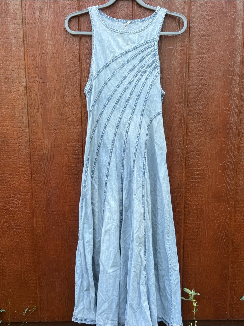 Free People Blue Jean Baby Maxi Dress Light Wash Denim Size 2 Boho A-Line - Picture 4 of 5